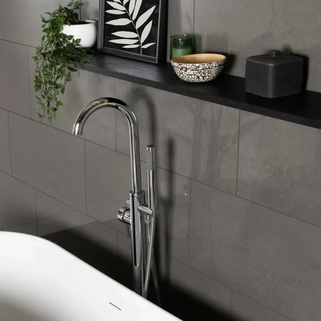 Lounge Polished Dark Grey Stone Effect 300x600 Wall And Floor Tiles