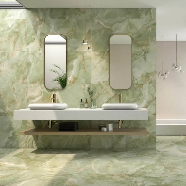 Apple Green Polished Onyx Marble Effect Large Wall and Floor Tiles