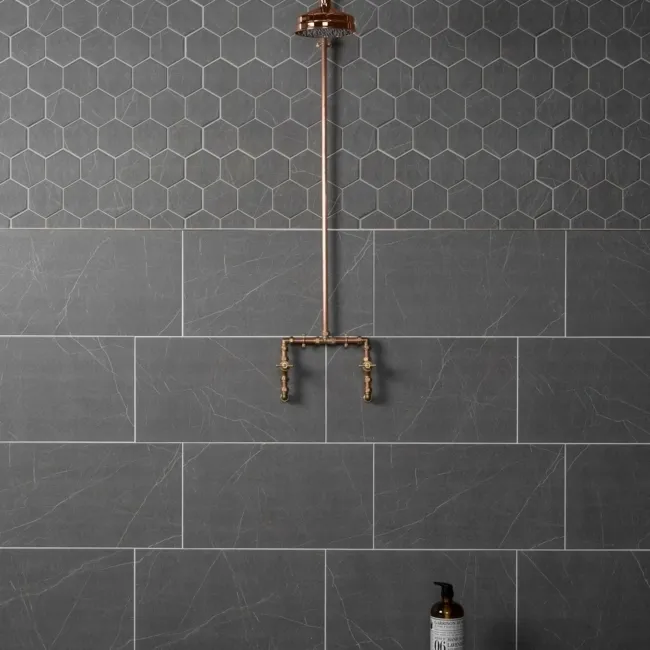 Chalkstone Hexagon Ash Grey Matt Stone Effect Wall And Floor Tiles