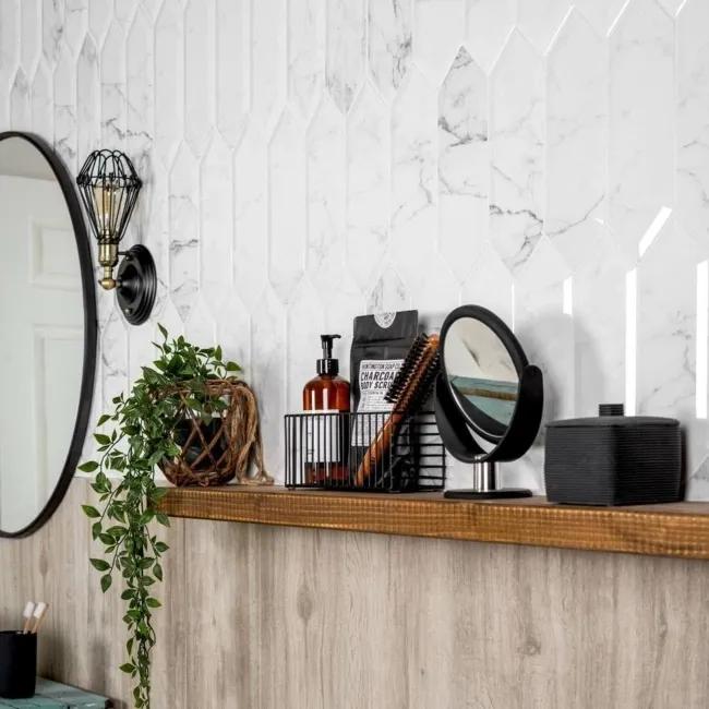 Pickett® White Gloss Bevelled Carrara Hexagonal Metro Wall Tiles