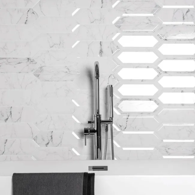 Pickett® White Gloss Bevelled Carrara Hexagonal Metro Wall Tiles