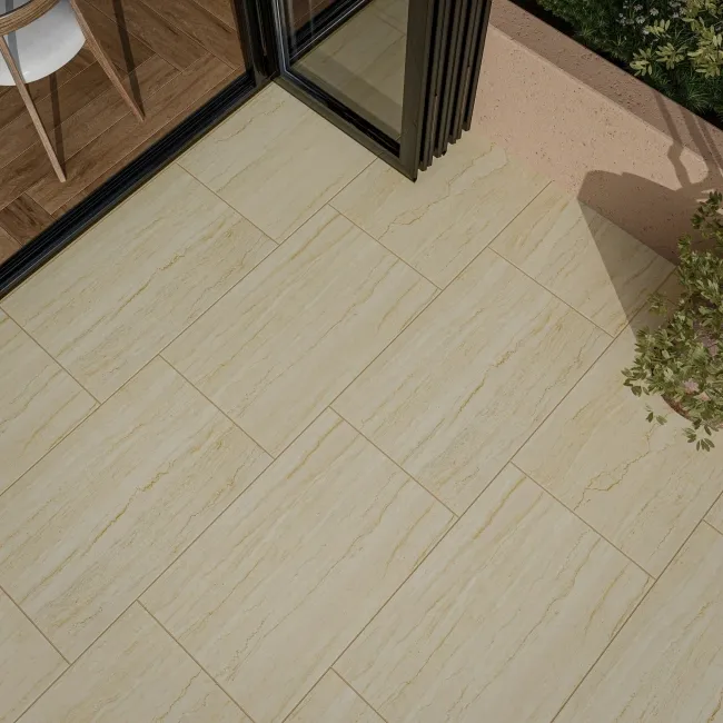 Euston Ivory Vein Cut Travertine Effect Matt Porcelain Outdoor Slab