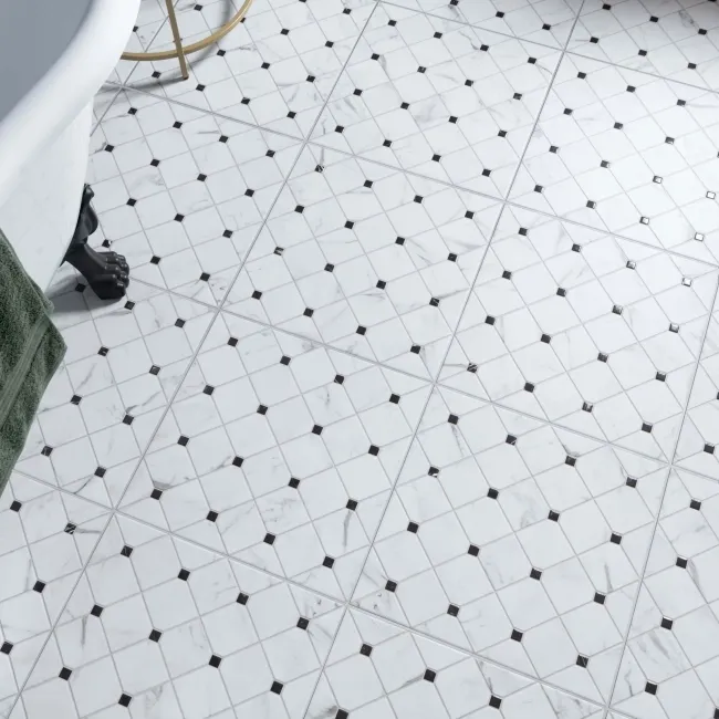 Canterbury Victorian White Matt Marble Patterned Tiles