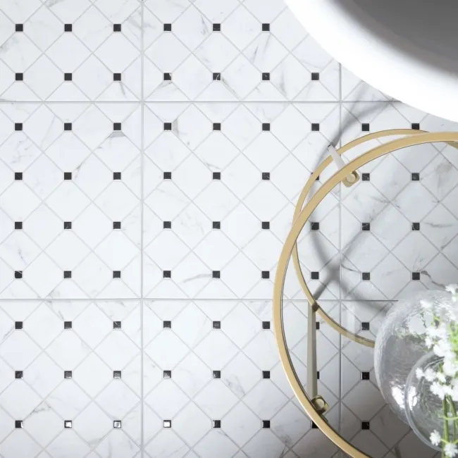 Canterbury Victorian White Matt Marble Patterned Tiles