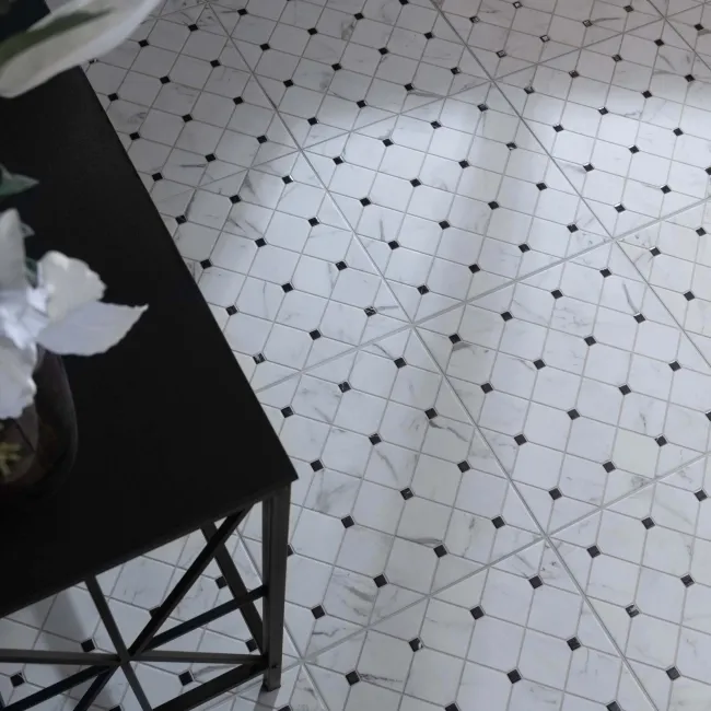 Canterbury Victorian White Matt Marble Patterned Tiles