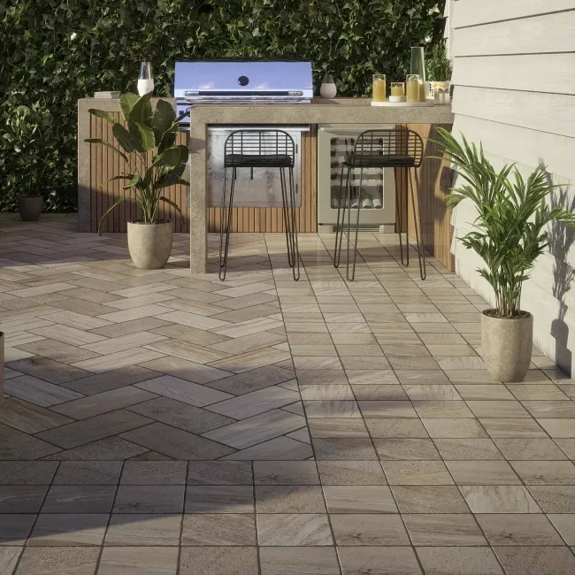 Trail Quartzita Grey Stone Effect 20mm Porcelain Paving Slabs 200x200