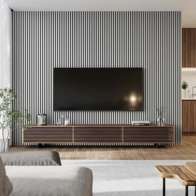 Trepanel Design® Grey Metallic Silver on Black Felt Acoustic Wood Slat Panels