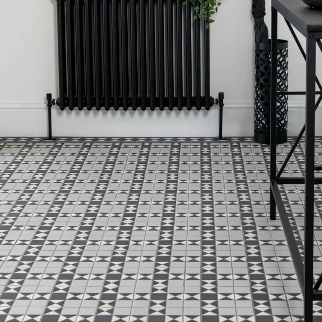 Churchill Monochrome Black & White Mosaic Victorian Matt Tiles