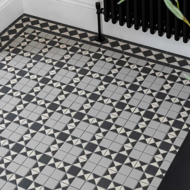 Churchill Monochrome Black & White Mosaic Victorian Matt Tiles