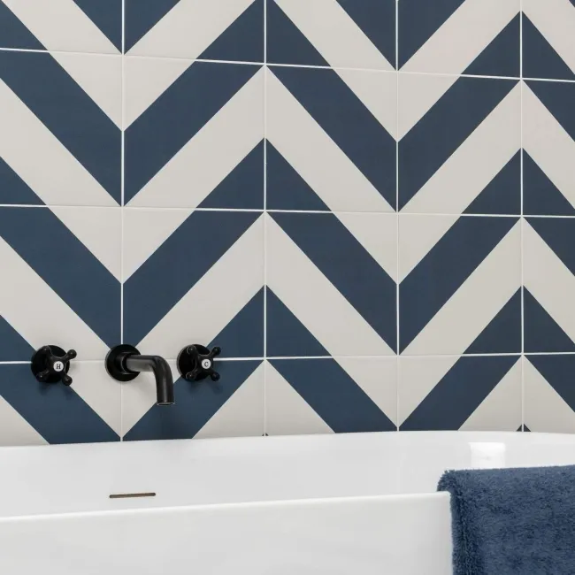 Zebra Blue and White Patterned Matt Striped Wall and Floor Tiles
