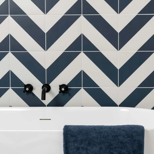 Zebra Blue and White Patterned Matt Striped Wall and Floor Tiles