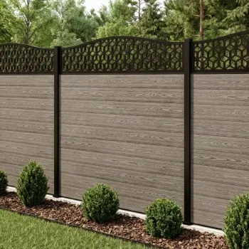 LuxeLine Composite Fence Panel Light Grey 6ft High - Geometric Decorative Screen with Aluminium Post