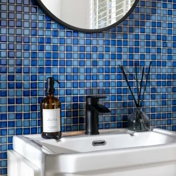 Pixel Ocean Dark Blue Blend Mosaic Tiles 25x25