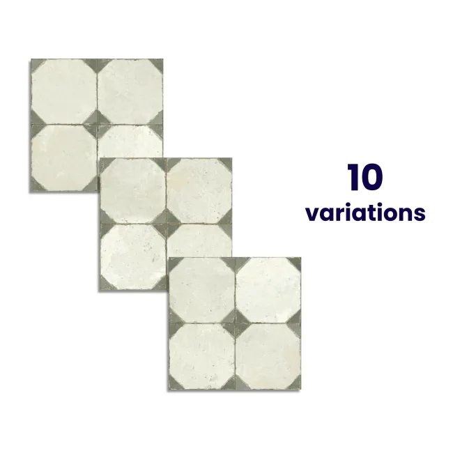 Octagon Effect Olive Green Matt Vintage Pattern Wall and Floor Tiles
