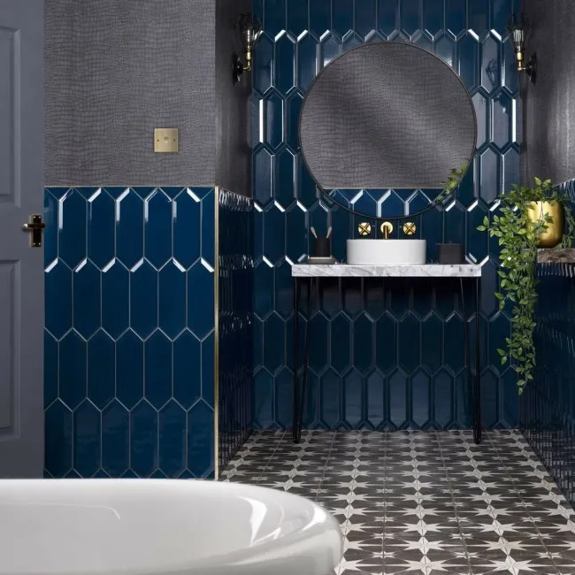 Pickett® Gloss Bevelled Navy Blue Hexagonal Metro Wall Tiles