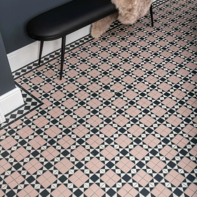 Churchill Navy Blue & Pink Mosaic Victorian Matt Tiles