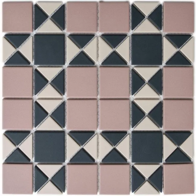 Churchill Navy Blue & Pink Mosaic Victorian Matt Tiles