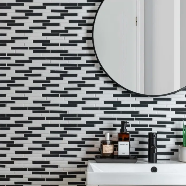 Zora Black & White Matt Brick Effect Mosaic 347x300 Tiles