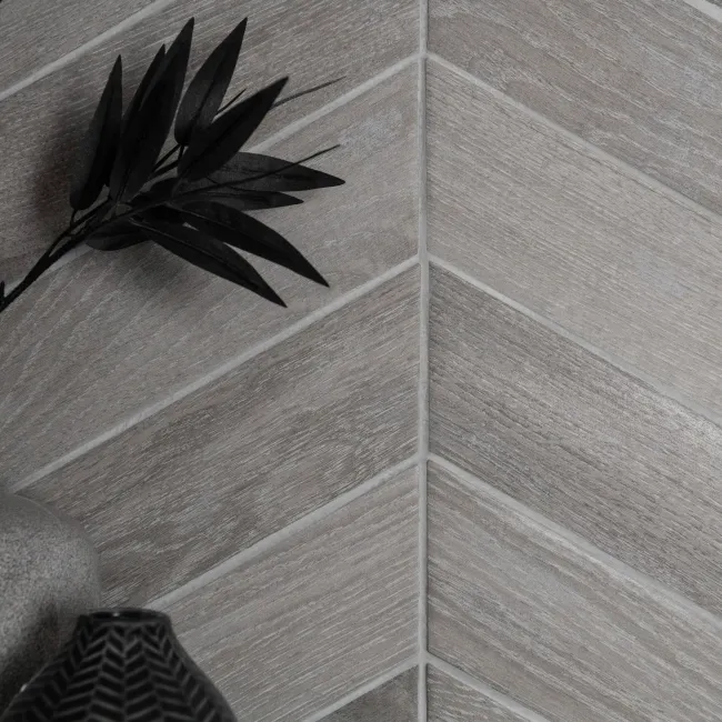 Bonsai Chevron Smoky Grey Wood Effect Porcelain Wall and For Tiles