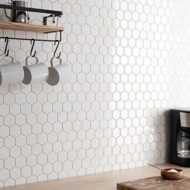 Pixel White 50x50 Hexagon Gloss Mosaic Tiles