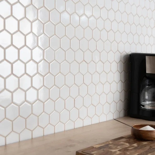 Pixel White 50x50 Hexagon Gloss Mosaic Tiles