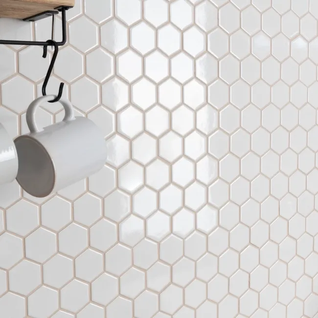 Pixel White 50x50 Hexagon Gloss Mosaic Tiles