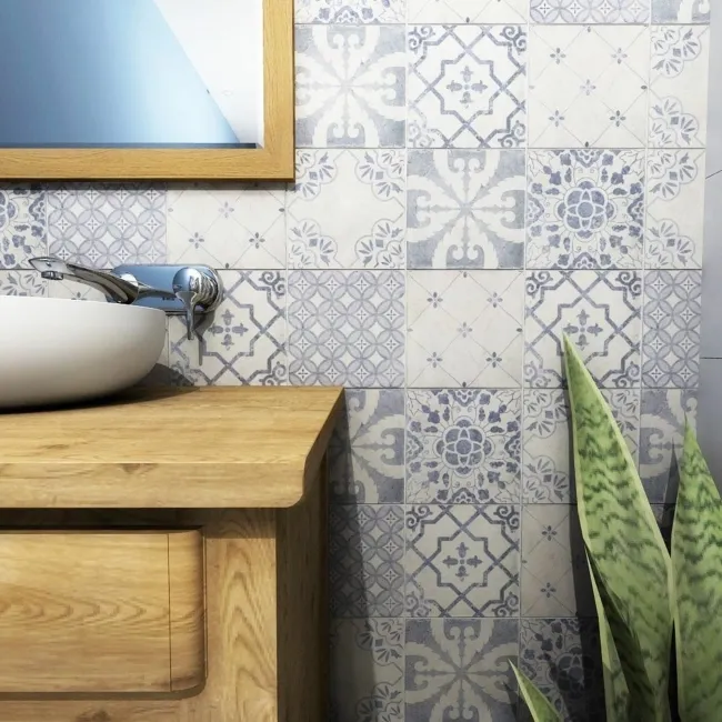 Tangier Antiqua Blue Gloss Decor Pattern Wall Tiles