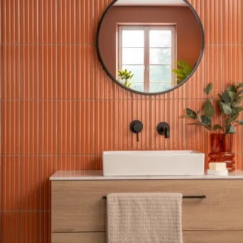 Ribbon Light Terracotta Orange Ridged Effect Ceramic Gloss Wall Tiles