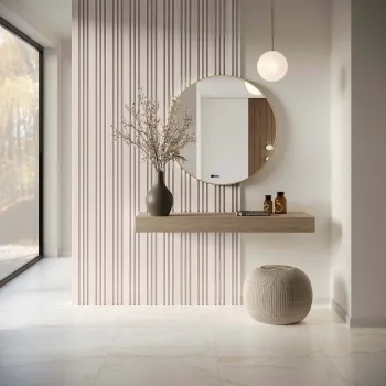 Trepanel Design® Light Oak on Antique White Felt Multi Width Acoustic Wood Slat Panels