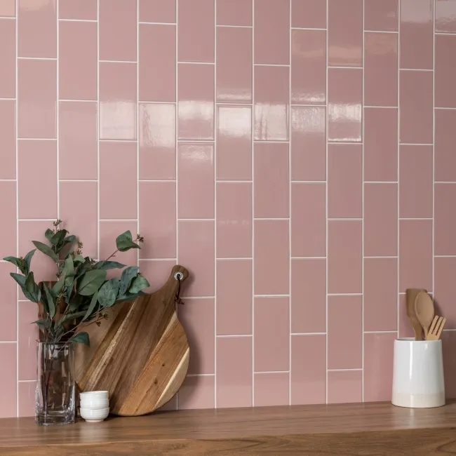 Rico Pink Gloss Flat Metro Wall Tiles 200x100