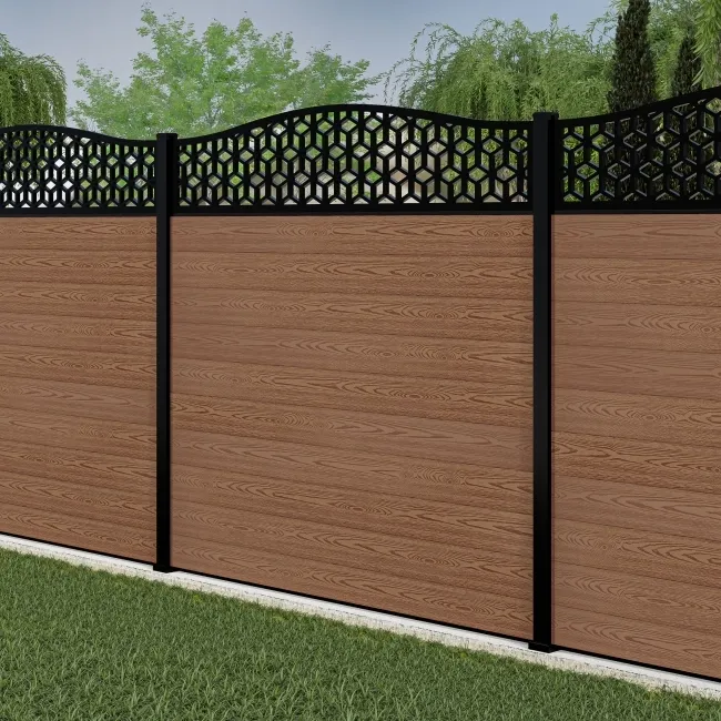 LuxeLine Composite Fence Panel Teak 6ft High - Geometric Decorative Screen with Aluminium Post