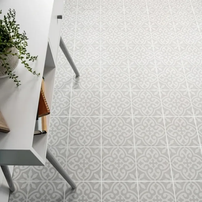 Arabesque Jewel Grey Matt Patterned Wall and Floor Tiles