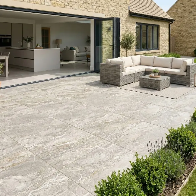 Lavastone Ivory Stone Effect Matt Porcelain Outdoor Slab Tile