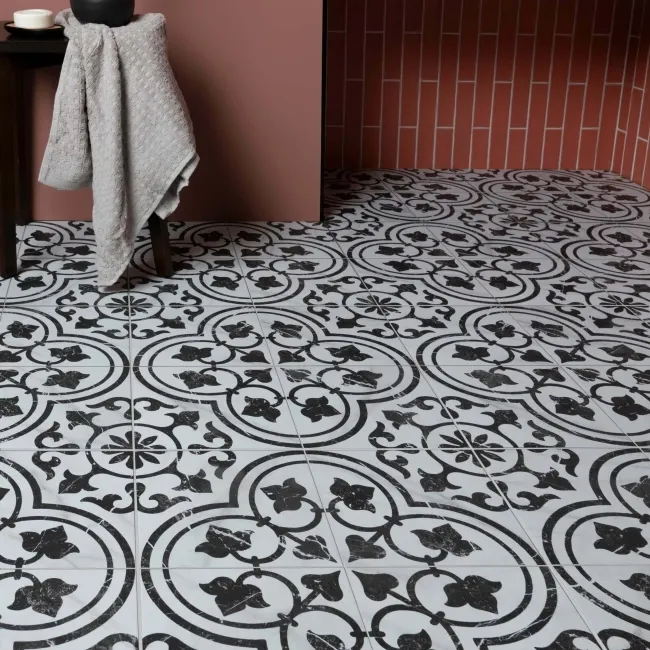 Ledbury Black and White Marble Effect Pattern Wall and Floor Tiles