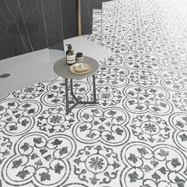 Ledbury Black and White Marble Effect Pattern Wall and Floor Tiles