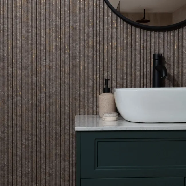 Trepanel Aqua 3D® Waterproof Medium Grey/Gold Marble Effect Grooved Wall Panel 3 Pack (Covers 0.87 SQM)