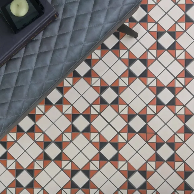 Churchill Navy Blue & Terracotta Mosaic Victorian Matt Tiles