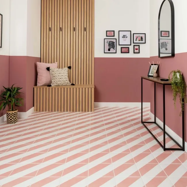 Zebra Pink and White Patterned Matt Striped Wall and Floor Tiles