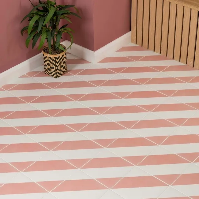 Zebra Pink and White Patterned Matt Striped Wall and Floor Tiles