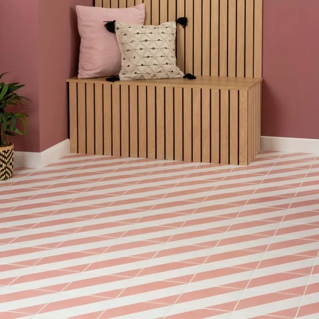Zebra Pink and White Patterned Matt Striped Wall and Floor Tiles