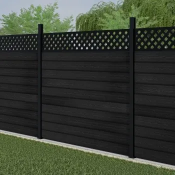 LuxeLine Composite Fence Panel Black 6ft High - Lattice Decorative Screen with Aluminium Post