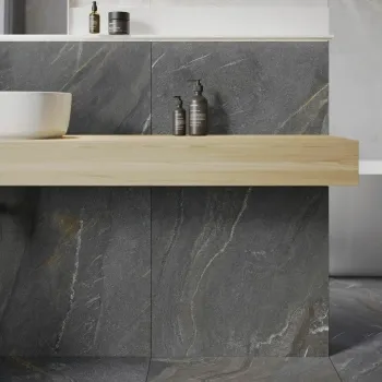 Devoke Dark Grey Matt Stone Effect Wall and Floor Tiles 597x597