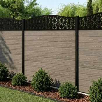 LuxeLine Composite Fence Panel Light Grey 6ft High - Floral Decorative Screen with Aluminium Post