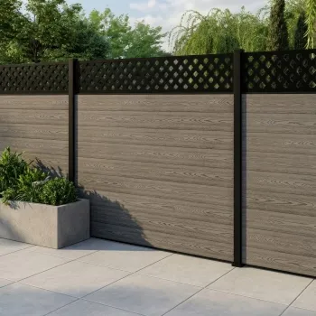 LuxeLine Composite Fence Panel Light Grey 6ft High - Lattice Decorative Screen with Aluminium Post