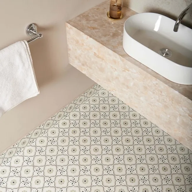 Dante Sand Flower Beige Matt Patterned Wall and Floor Tiles