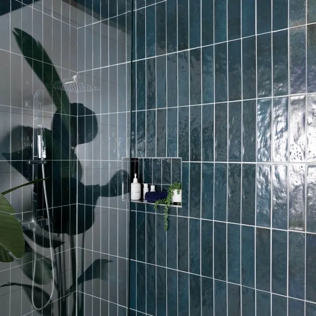 Faith Blue Gloss Rustic Brick Effect Wall and Floor Tile