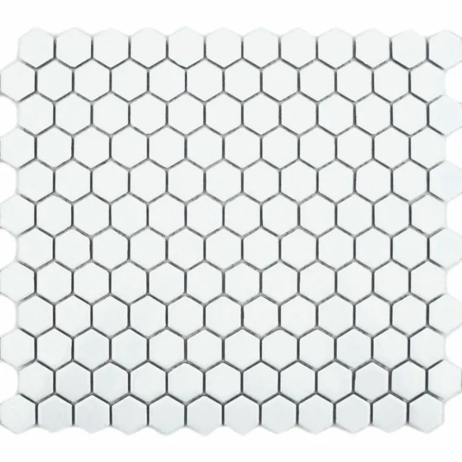 Pixel White 23x23 Hexagon Gloss Mosaic Tiles