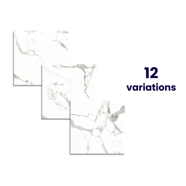 Modern Statuario Polished Marble Effect Tiles 600x600