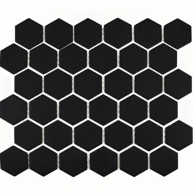 Pixel Black Hexagon Porcelain Matt Mosaic 50x50 Wall and Floor Tiles