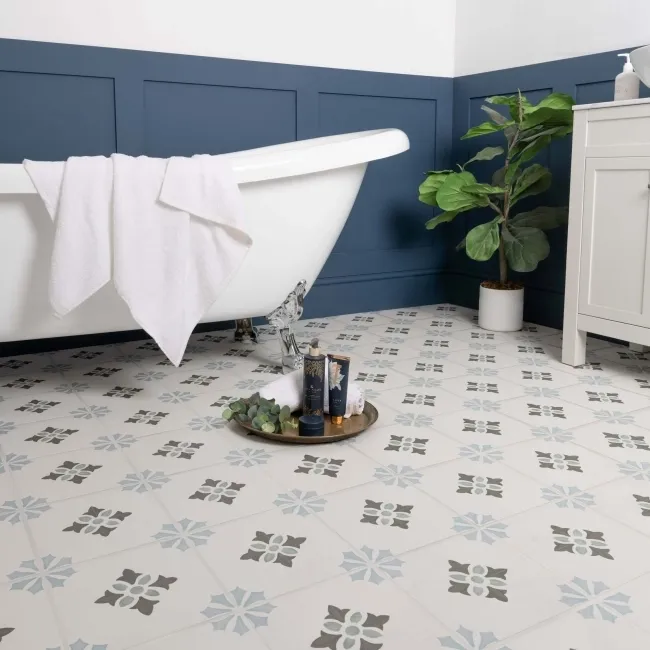 Blossom Bloom Blue Matt Patterned Wall and Floor Tiles